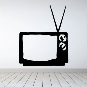 Old TV vinyl decal sticker, black retro TV with antenna and face
