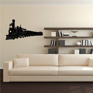Old West train wall decal, black steam locomotive silhouette with cars