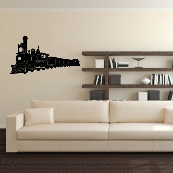 Old West train wall decal, black steam locomotive silhouette with cars