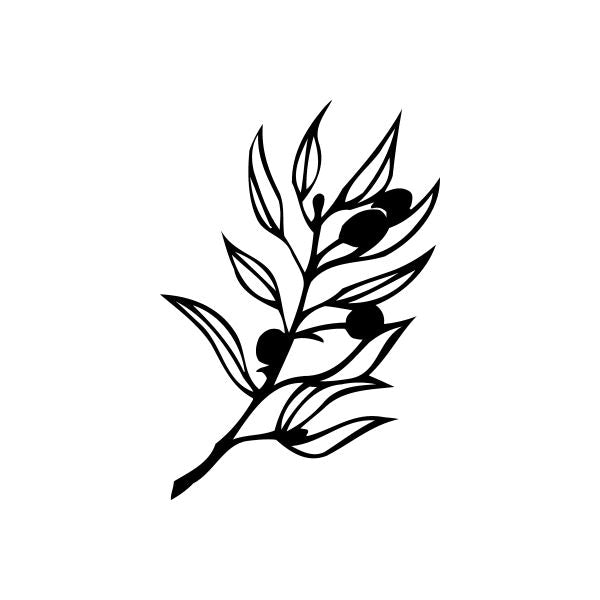 Olives on a branch wall decal, black botanical branch with leaves and olives
