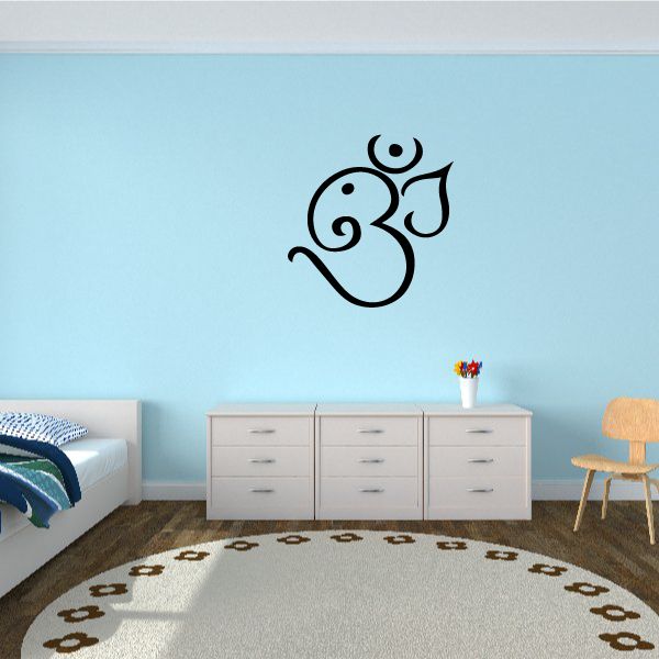 Om Ganesh decal, black Om with stylized Ganesh figure