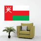 Oman flag sticker, red and white emblem with green bottom band, rectangular