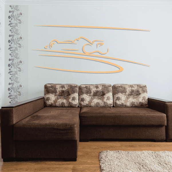 On Track line drawing sticker with orange track lines and car outline