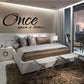 Black cursive wall decal reading “Once upon a time…”