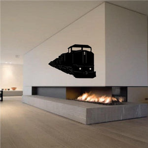Oncoming diesel train decal, black locomotive silhouette graphic