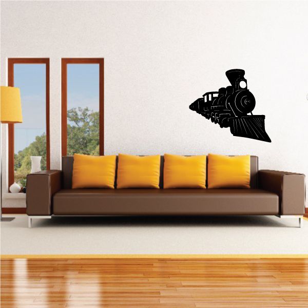 Steam train wall decal with black engine silhouette