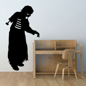 Zombie grandma wall decal with dark silhouette, one-armed raised hand, cartoon style.