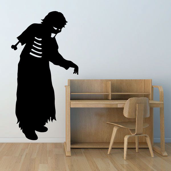 Zombie grandma wall decal with dark silhouette, one-armed raised hand, cartoon style.