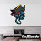 Pirate skull sticker with black tricorn hat and blue one-eyed face
