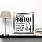 Fisherman wall decal with bold text “One fine FISHERMAN lives here with the catch of his life”