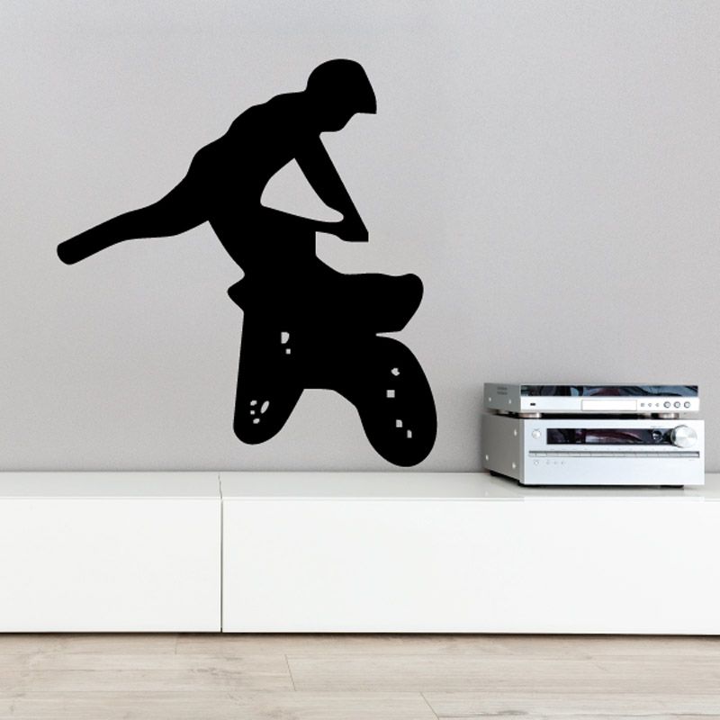 One-footed dirt bike decal showing a black rider silhouette on a bike