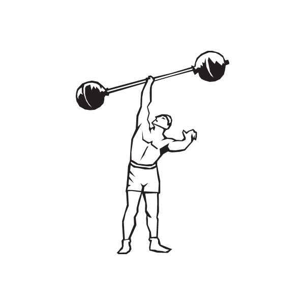 Barbell lift decal with line-art lifter raising a barbell overhead