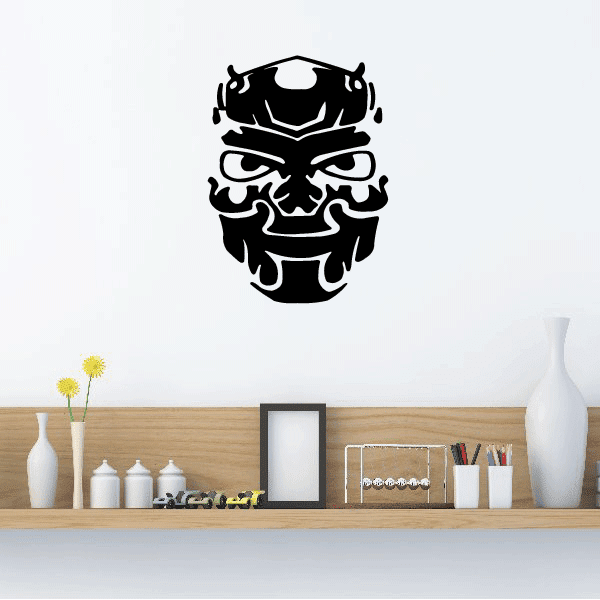 Oni mask decal with bold black demon face graphic