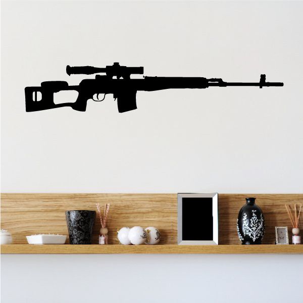Sniper rifle decal with black rifle silhouette, long barrel and scope