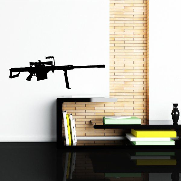 Sniper rifle wall decal with bipod, black