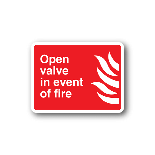 Image of Open Valve In Event Of Fire Safety Sticker