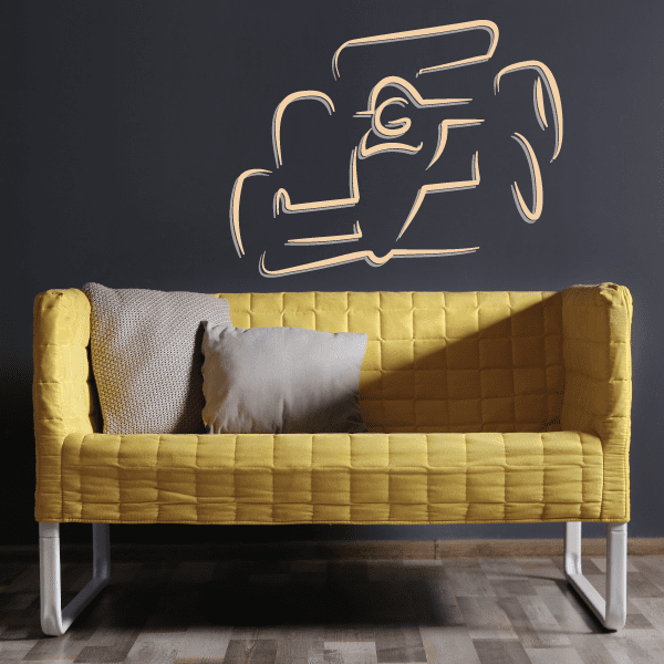 Yellow upholstered sofa with textured cushions and two pillows
