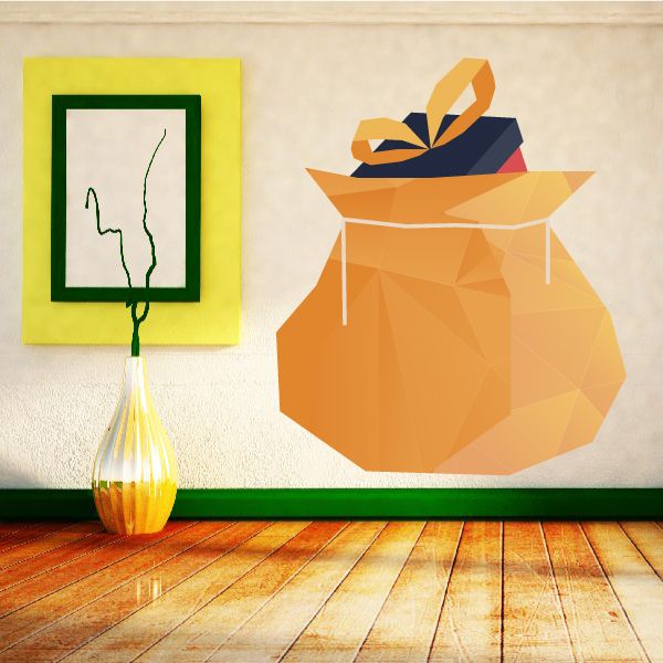 Christmas gift bag decoration decals: orange geometric bag with ribbon and green square
