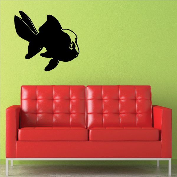 Oranda goldfish wall decal, black silhouette, swimming pose
