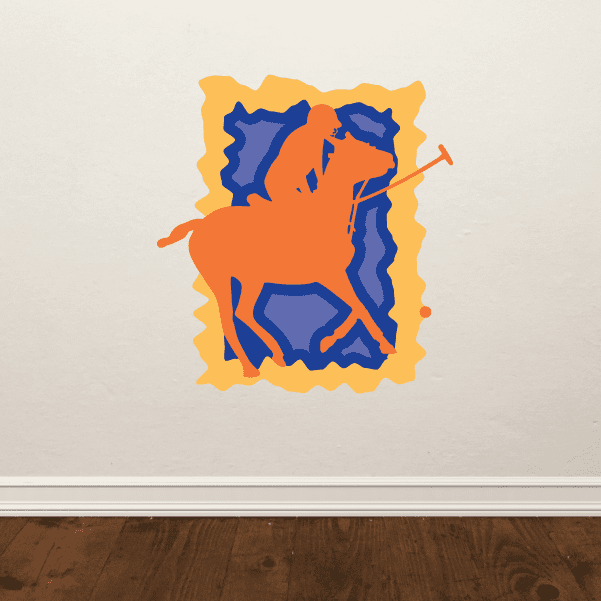 Image of Orange and Blue Polo Horse Sticker