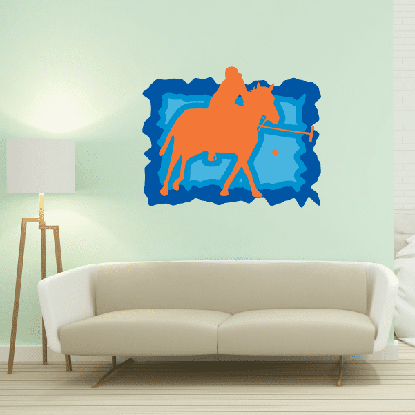 Image of Orange and Blue Polo Player Sticker