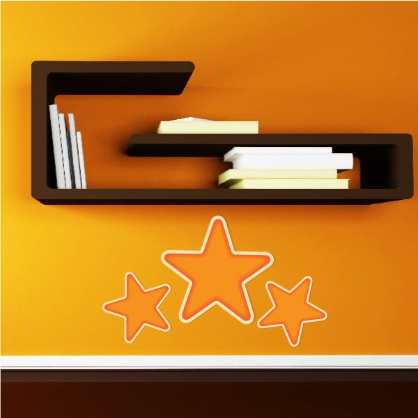 Orange and white star sticker pack, three outlined stars