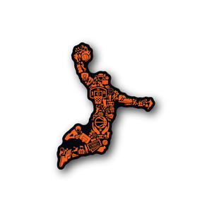 Orange basketball player vinyl sticker with dunking pose