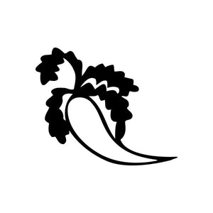 Black carrot decal with leafy top and curled root