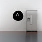 Orange decal: black round wall sticker with white four-petal flower icon
