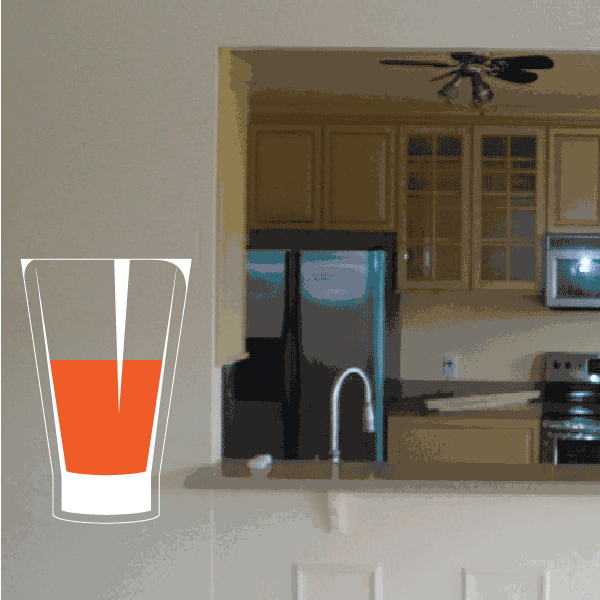 Drinking glass sticker with white outline and orange drink illustration
