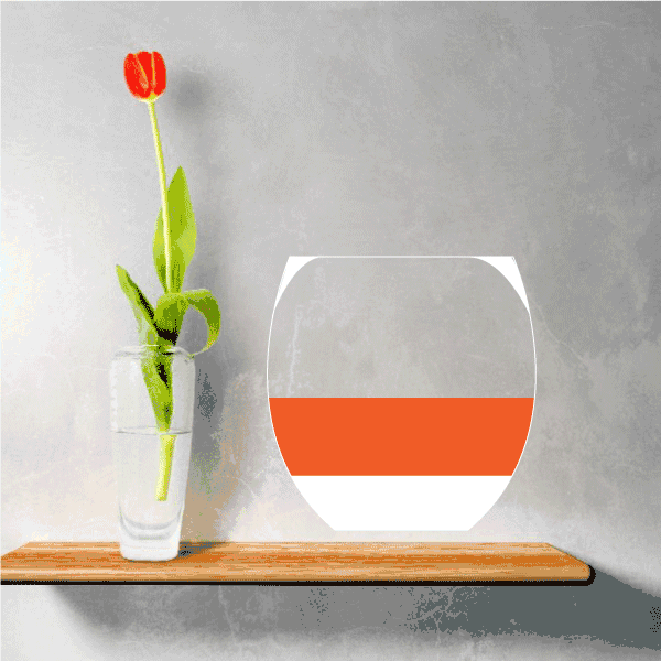 Orange liquor sticker featuring a white wine glass with an orange band