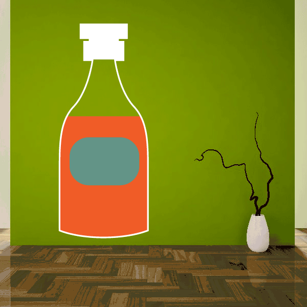 Orange oil bottle sticker with white outline, orange bottle, teal label