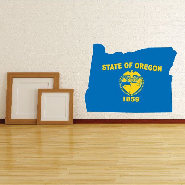 Oregon state flag sticker in blue outline with STATE OF OREGON and 1859 seal