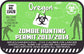 Zombie hunting permit sticker with Oregon text, biohazard icon, green graphic