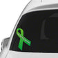Awareness ribbon vinyl sticker with green ribbon design on black surface