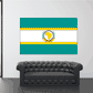 African Unity flag sticker, green white teal with yellow stripes and emblem circle