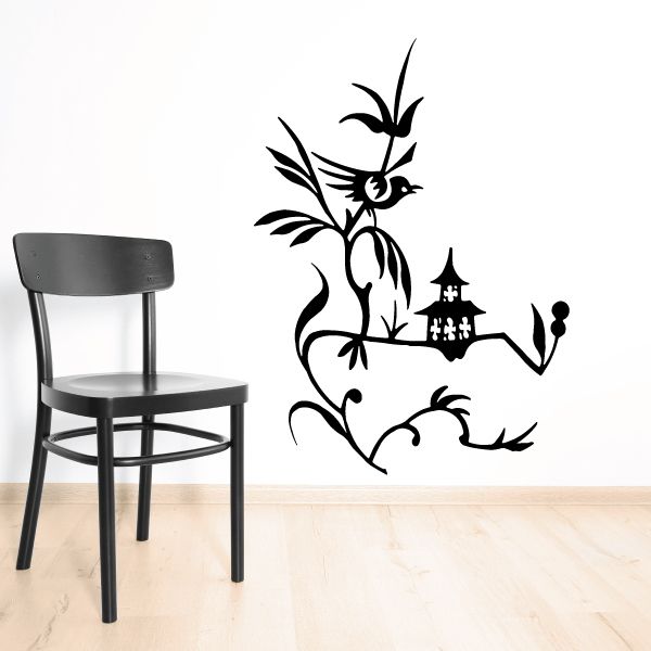 Image of Oriental Bird and Lantern Branch Decal