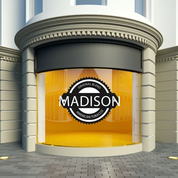 Vinyl wall decal with MADISON logo and Original Blend American Tobacco text