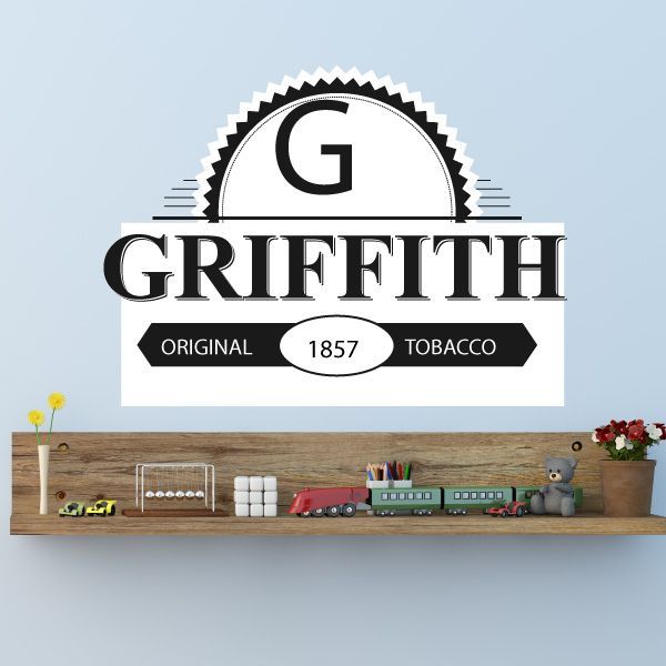 Wall decal vinyl design: arch 'G' above 'GRIFFITH', 'ORIGINAL 1857 TOBACCO'