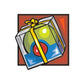 Gift ornament sticker with green bauble, ribbon bow, and wrapped present frame
