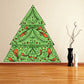 Ornate Christmas tree sticker, green layered design with red/orange ornaments and stars