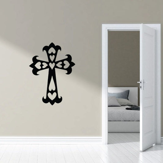 Image of Ornate Cross with Hearts Decal