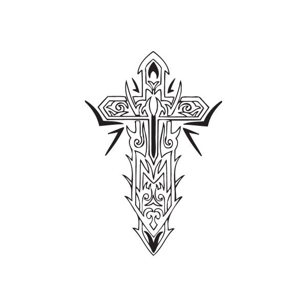 Image of Ornate Cross with Tribal Spikes Decal