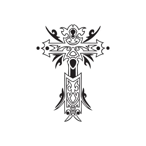 Image of Ornate Cross with Tribal Wings Decal