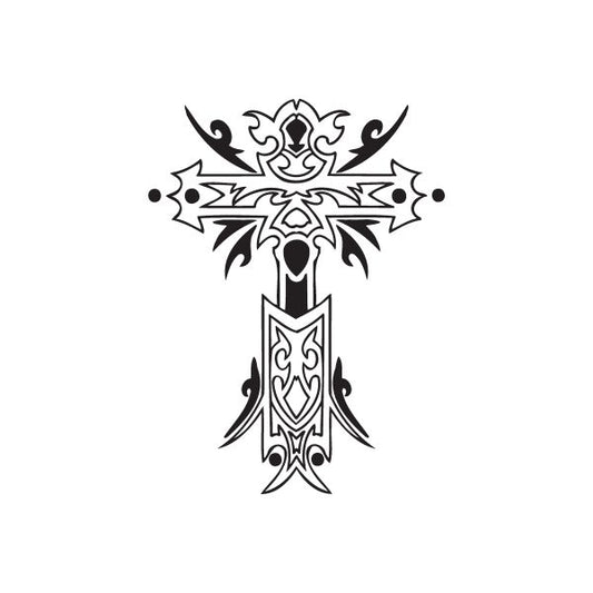 Image of Ornate Cross with Tribal Wings Decal