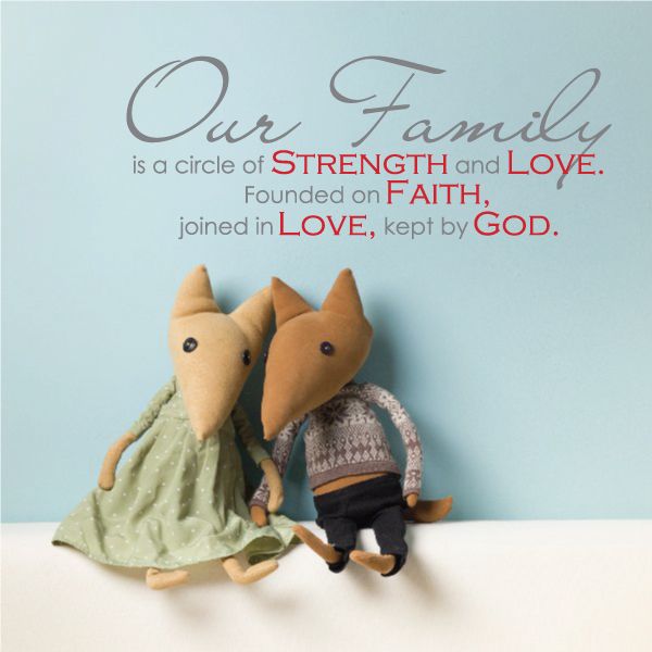 Family love and strength wall decal with faith text and die-cut lettering