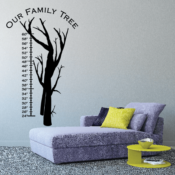 Family tree growth chart wall decal: black tree with growth height marks