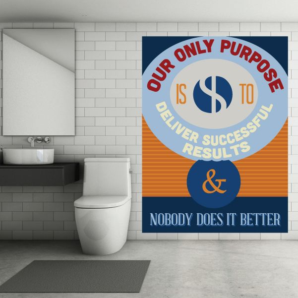 Motivational wall decal with blue, orange circle quote typography and ampersand detail