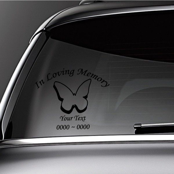 Image of Outlined Butterfly Custom In Loving Memory Decal