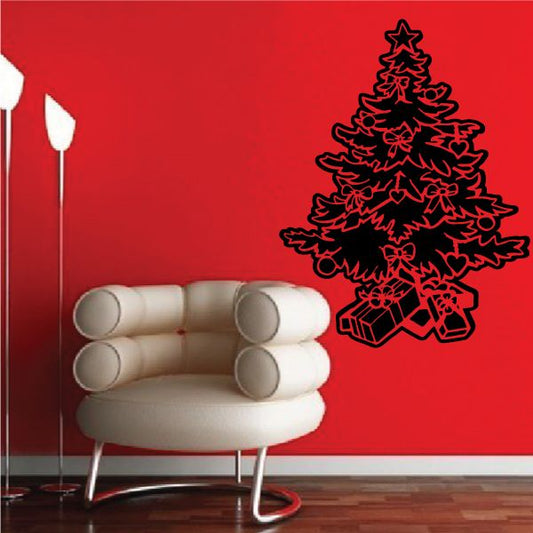 Image of Outlined Christmas Tree with Presents Decal